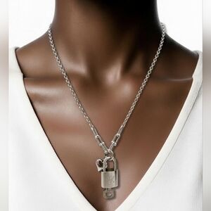 Authentic Louis Vuitton Padlock w/Unbranded Stainless Steel Plated Silver Chain